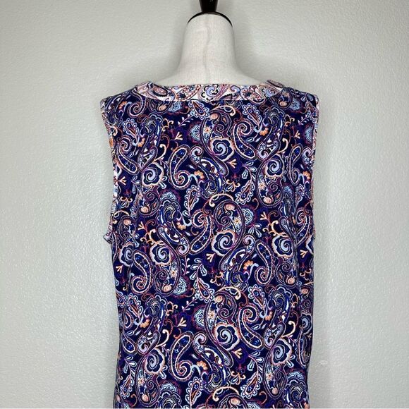 Lands’ End Blue Notch Neckline Paisley Jersey Knit Dress - Picture 7 of 12